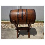 Primitive Oak Barrel on Stand, 34" Tall
