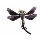 14k Enamel & Purple Stone Dragonfly Brooch