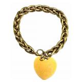14k Thick Hollow Weave Bracelet & Heart Charm