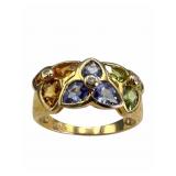 14k Citrine, Tanzanite, Peridot & Diamond Ring