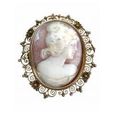 14k Carved Cameo Brooch