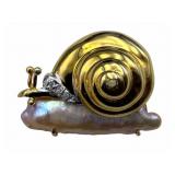 14k Diamond & Pearl Snail Brooch