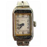 Art Deco 10K White Gold & GF Enamel Elgin