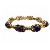 14m Amethyst Cabochon Heavy Link Bracelet