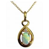 14k Diamond and Opal Pendant Necklace