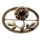 14k Garnet Daisy Brooch