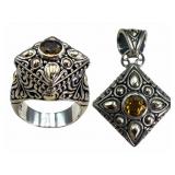Samual Benham 925 18k Citrine Ring & Pendant