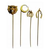 4 Unique 14k & 10k Short Hat Pins