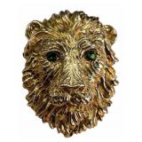 14k Lion Head Pendant Slide with Green Eyes