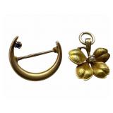 10k Sapphire Pin & 10k Pearl Flower Pendant