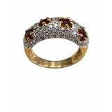 14k Diamond & Garnet Ring, Size 7