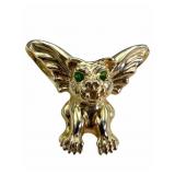 14k Gargoyle Pendant Slide with Green Gem Eyes