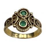 14k Gold Ring with 2 Round 3mm Emeralds