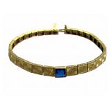 10k Gold Blue Stone Panel Bracelet