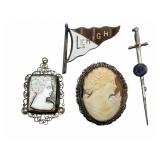 Sterling Pins & Carved Cameos Assortment