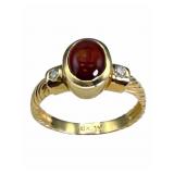 18k Diamond & Garnet Cabochon Ring