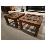 Drexel Mission-Style Glass Top End Tables
