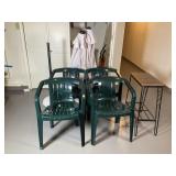 Plastic Chairs, Patio Umbrellas & Table