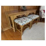 Oak Wall Table & Two Benches Set