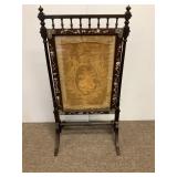 Antique Inlaid Fireplace Screen with Tapestry
