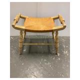 U shaped stool with rope seat & painted motif