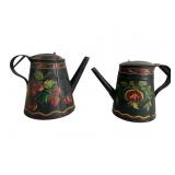 Two Hand Painted Toleware Coffee Pots