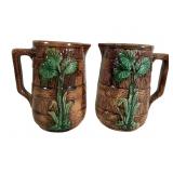 Two Leaf & Barrel Majolica Pitchers
