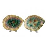 Two Etruscan Majolica Begonia Leaf Plates