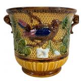 Majolica Bird Cache Pot by Wasmuel