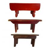 Three Primitive Wooden Foot Stools