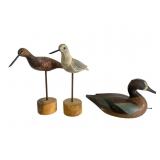 2 Wooden Shorebirds & 1 Bill Black Jr. Decoy