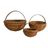 Three Handwoven Amish Melon Baskets