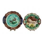 Two Majolica Deer & Dog Plates