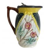 Majolica Lidded Pitcher with Pewter Lid