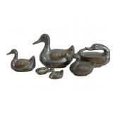 5 Pewter & Brass Duck Trinket Boxes Grouping