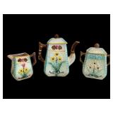 Majolica Daffodil Teapot, Creamer & Sugar Set