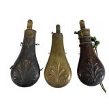 3 Brass Gunpowder Flasks