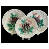 Three BlackBerry & Basketweave Majolica Plates