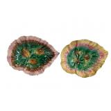 Two Etruscan Majolica Begonia Leaf Plates