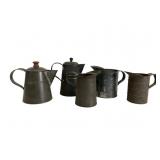 Primitive Tin Coffee Pots and Measuring Cups