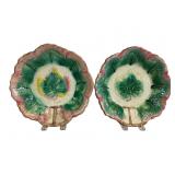 Two Majolica Green Leaf Bowls