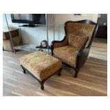 Upholstered Armchair & Ottoman, Mahogany, 40"