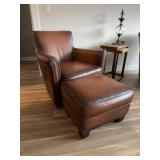 Pottery Barn Leather Swivel Armchair & Ottom