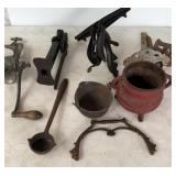 Cast Iron & Metal Lot with Meat Grinder