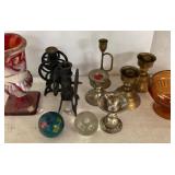 Candle Sticks, Slag Glass Vase, Plus