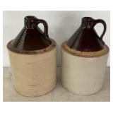 Two 11-Inch Stoneware Jugs, One Chipped