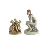 Two Ceramic Figurines: Female Nude & Musical