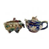 Majolica Teapot & Sugar Bowl, 8 Inches Round