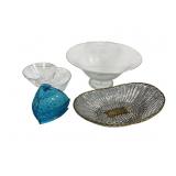 Glass Bowls & Metal Mesh Basket Group