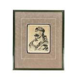 Elias M. Grossman Drypoint Etching: Man with